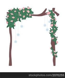Decorative gate with flowers semi flat color vector object. Realistic item on white. Outdoor wedding decoration for ceremony isolated modern cartoon style illustration for graphic design and animation. Decorative gate with flowers semi flat color vector object