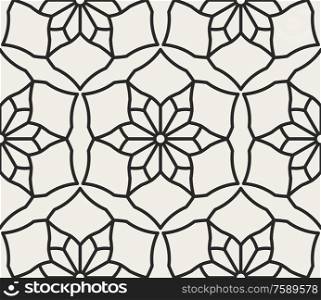 Decorative geometrical floral seamless pattern. Traditional oriental ornamental background with flowers. Vector illustration.