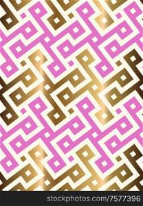 Decorative geometrical seamless pattern. Traditional oriental golden and pink background. Vector illustration.