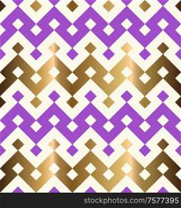 Decorative geometrical seamless pattern. Traditional oriental golden and violet background. Vector illustration.
