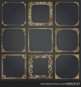 Decorative gold frames and borders square set vector
