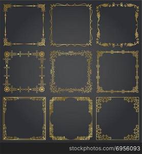 Decorative gold frames and borders square set vector