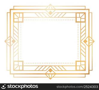 Decorative golden square ornament. Geometric retro frame isolated on white background. Decorative golden square ornament. Geometric retro frame