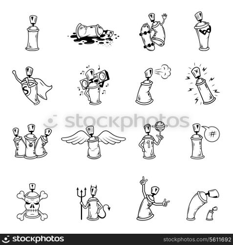 Decorative graffiti contour urban street wall hip hop youth characters graphic icons set abstract isolated vector illustration