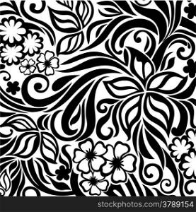 Decorative graphic curly background with flowers and leaves