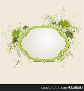 Decorative green floral background with dragonfly