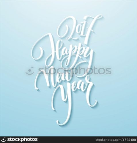 Decorative Greeting Card with handdrawn lettering Handwritten white phrase Happy New Year 2017 on blue background. Vector illustration. Decorative Greeting Card with handdrawn lettering Handwritten white phrase Happy New Year 2017 on blue background. Vector illustration EPS10