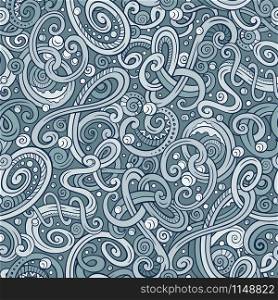 Decorative hand drawn doodle nature ornamental curly vector seamless pattern. Decorative doodle abstract winter curly seamless pattern