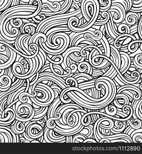 Decorative hand drawn doodle ornamental curly vector seamless pattern. Decorative doodle abstract curly seamless pattern