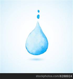 Decorative hand drawn watercolor background with blue drop