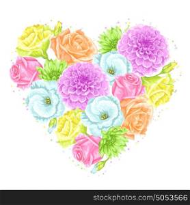 Decorative heart with delicate flowers. Object for decoration wedding invitations, romantic cards.