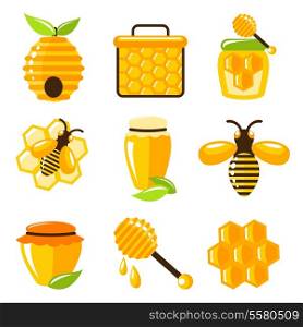 Decorative honey bee hive and cell food agriculture icons set isolated vector illustration.