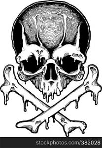 Decorative human skull. Design template for tattoo, print, cover. Vector illustration.