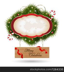 Decorative label with Christmas tree branches