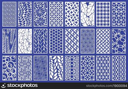 Decorative laser cut panels template with abstract texture. Geometric and floral laser cutting or engraving panel vector illustration set. Abstract cutting panels template. Decorative fretwork modern. Decorative laser cut panels template with abstract texture. Geometric and floral laser cutting or engraving panel vector illustration set. Abstract cutting panels template