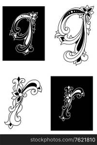 Decorative letters Q and R in floral style for design and ornate