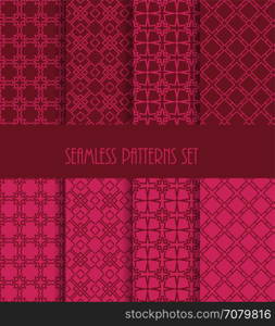 Decorative line tile backgrounds. Vector illustration. Fashion fabric ornament collection. Stylish seamless pattern set. Endless oriental ornament. Repeatable geometric style.