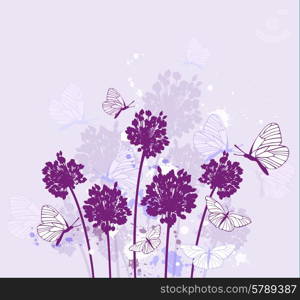 Decorative nature vector violet background with wildflowers