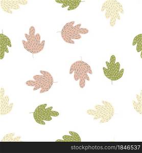 Decorative oak seamless pattern isolated on white background. Simple nature wallpaper. For fabric design, textile print, wrapping, cover. Doodle vector illustration.. Decorative oak seamless pattern isolated on white background.