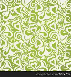 Decorative olive curly seamless background with flowers and hearts