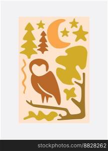 Decorative organic shape hand drawn style matisse inspired owl design background