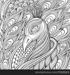 Decorative ornamental peacock bird background. Vector illustration. Decorative ornamental peacock background.