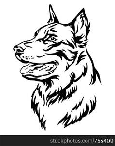 Decorative outline portrait of Dog Beauceron looking in profile, vector illustration in black color isolated on white background. Image for design and tattoo.