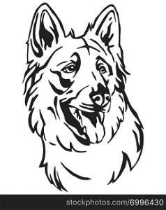 Decorative outline portrait of Dog Berger Blanc Suisse in profile, vector illustration in black color isolated on white background. Image for design and tattoo.