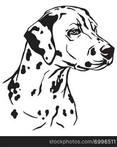 Decorative outline portrait of Dog Dalmatian in profile, vector illustration in black color isolated on white background. Image for design and tattoo.