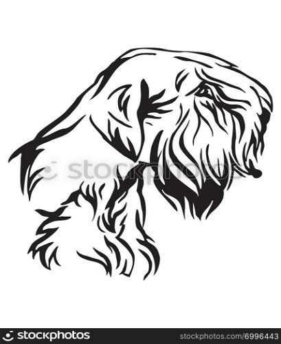 Decorative outline portrait of Dog Sealyham Terrier looking in profile, vector illustration in black color isolated on white background. Image for design and tattoo.