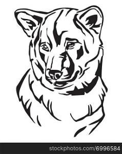 Decorative outline portrait of Dog Shiba Inu, vector illustration in black color isolated on white background. Image for design and tattoo.