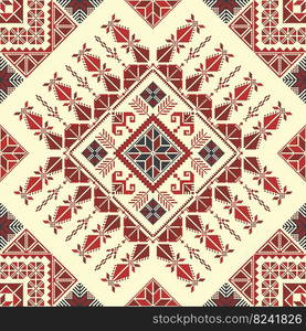 Decorative Palestinian seamless pattern in colors, traditional Tatreez embroidery, vector illustration.