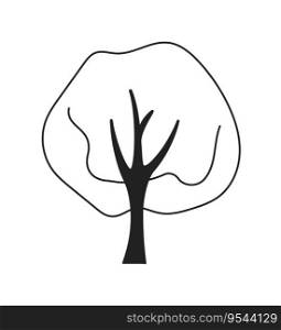 Decorative park tree monochrome flat vector object. Leaves and branches. Editable black and white thin line icon. Simple cartoon clip art spot illustration for web graphic design. Decorative park tree monochrome flat vector object