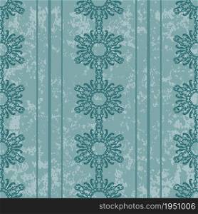 Decorative pattern with vertical ornaments and stripes. Seamless barroque texture vector with grunge. Green color. For textiles, wallpaper, tiles or packaging.