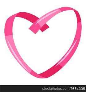 Decorative pink ribbon in heart shape. Happy Valentine Day decoration.. Decorative pink ribbon in heart shape.