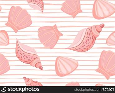 Decorative pink seashells stripe vector seamless pattern. Abstract marine wallpaper. Underwater backdrop.. Decorative pink seashells stripe vector seamless pattern.