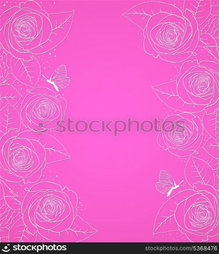 Decorative pink vector background with roses