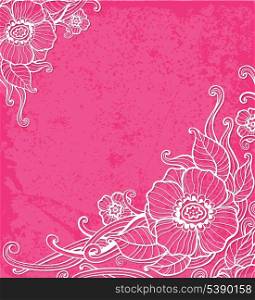 Decorative pink vector background with white flowers