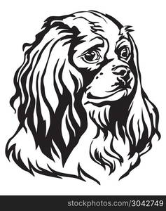 Decorative portrait of Dog Cavalier King Charles Spaniel, vector isolated illustration in black color on white background. Image for design and tattoo. . Decorative portrait of Dog Cavalier King Charles Spaniel vector