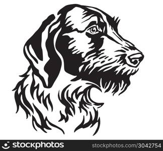 Decorative portrait of Dog German Wirehaired Pointer, vector isolated illustration in black color on white background. Image for design and tattoo. . Decorative portrait of Dog German Wirehaired Pointer vector illu