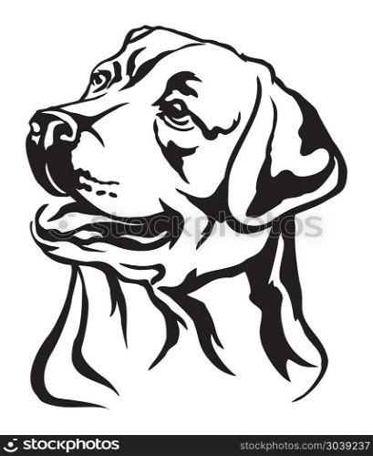 Decorative portrait of dog Labrador Retriever, vector isolated illustration in black color on white background. Decorative portrait of Labrador Retriever vector illustration