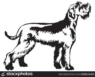 Decorative portrait of standing in profile Giant Schnauzer, vector isolated illustration in black color on white background