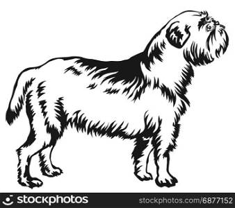 Decorative portrait of standing in profile Griffon Belge, vector isolated illustration in black color on white background