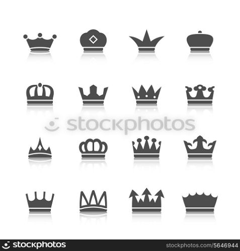 Decorative prince princess king type crowns tattoo authority and supremacy symbols collection black abstract isolated vector illustration