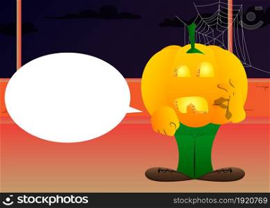 Decorative pumpkin for Halloween showing ok sign as a cartoon character with face. Vector Illustration.