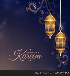 decorative ramadan kareem arabic lantern and floral card design
