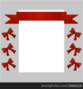 Decorative realistic red ribbon with shiny gift bow. Isolated on background vector object for greeting card, banner template, web design, new year, merry Christmas, Valentines day, holiday celebrating