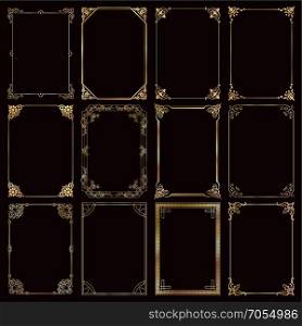 Decorative rectangle gold frames and borders set vector