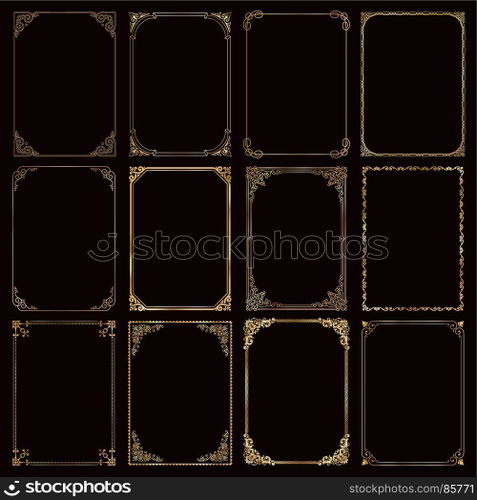 Decorative rectangle gold frames and borders set vector