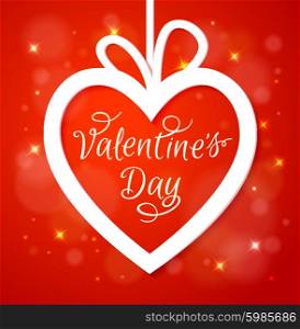 Decorative red background with white heart for Valentine&rsquo;s day